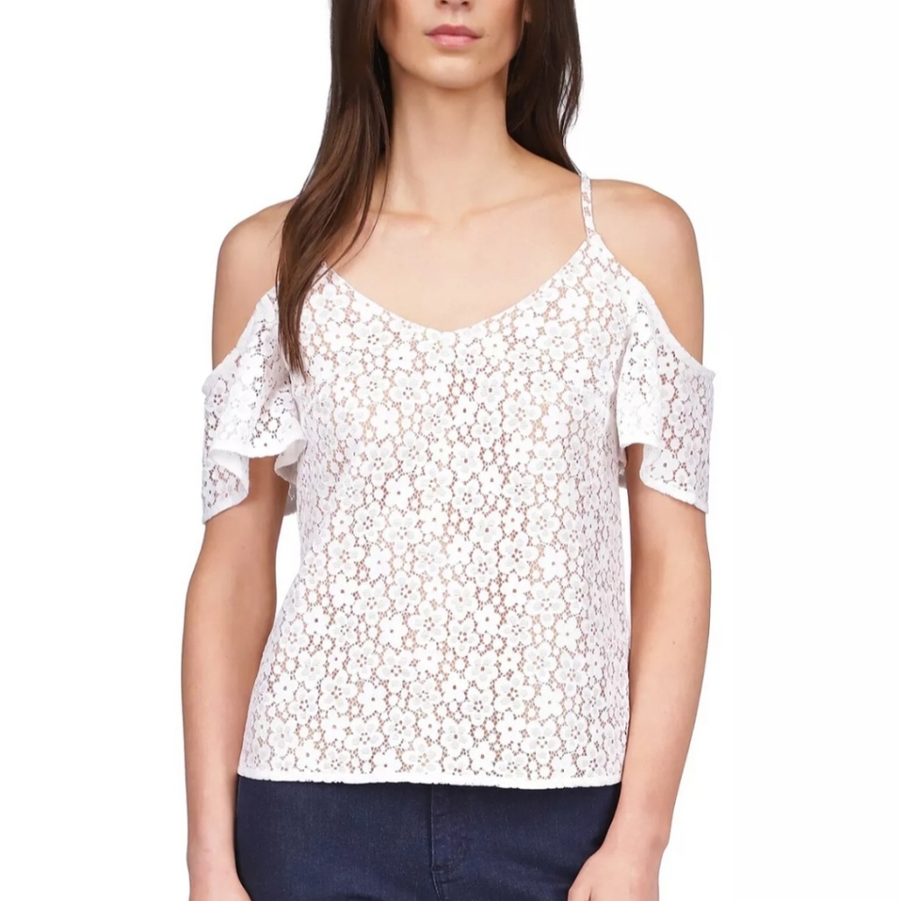 Micheal Kors Petite Lace Cold-Shoulder Chain Top Petitr Medium